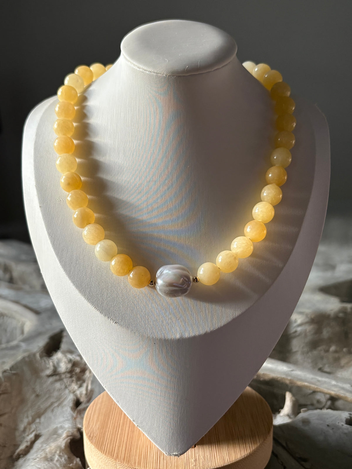 Yellow Jade and Pearl Necklace