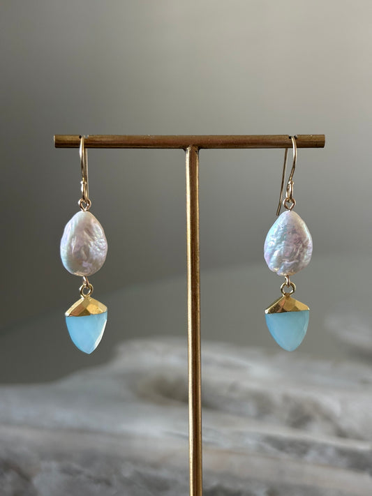 Chalcedony and Pearl Earrings