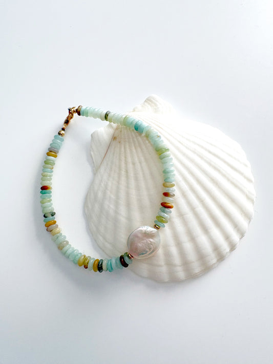 Amazonite and Pearl Bracelet