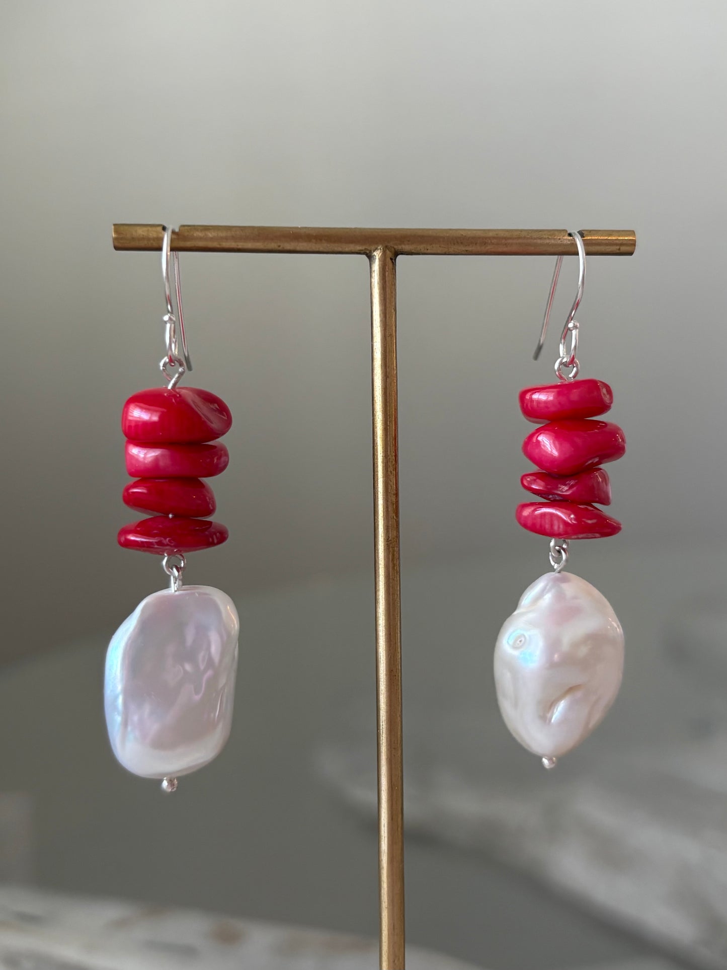 Coral and Pearl Earrings