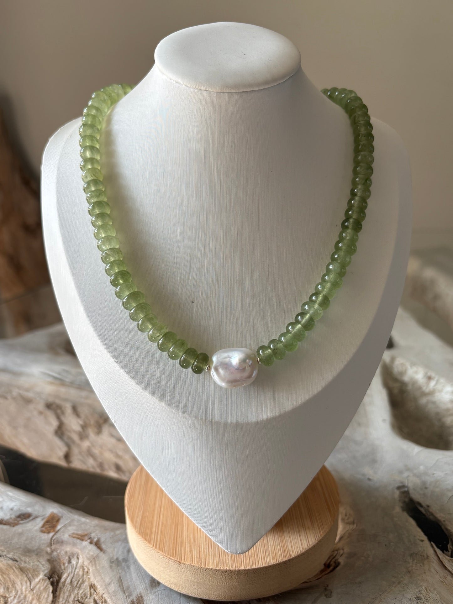 Green Jade and Pearl Necklace
