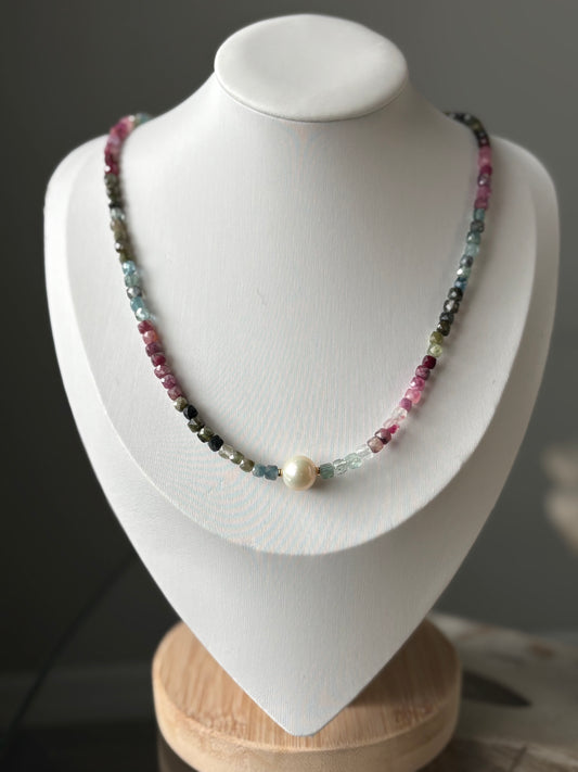 Tourmaline Cube and Pearl Necklace