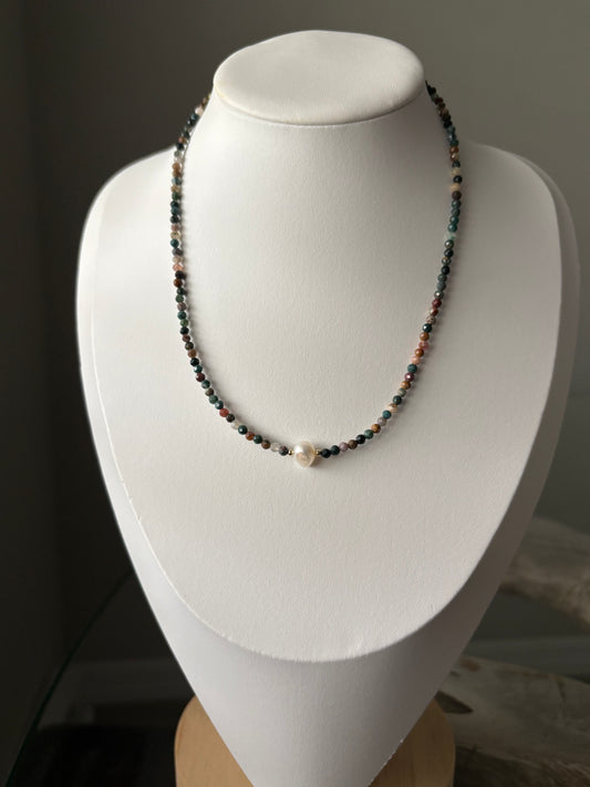 Indian Agate and Pearl Necklace