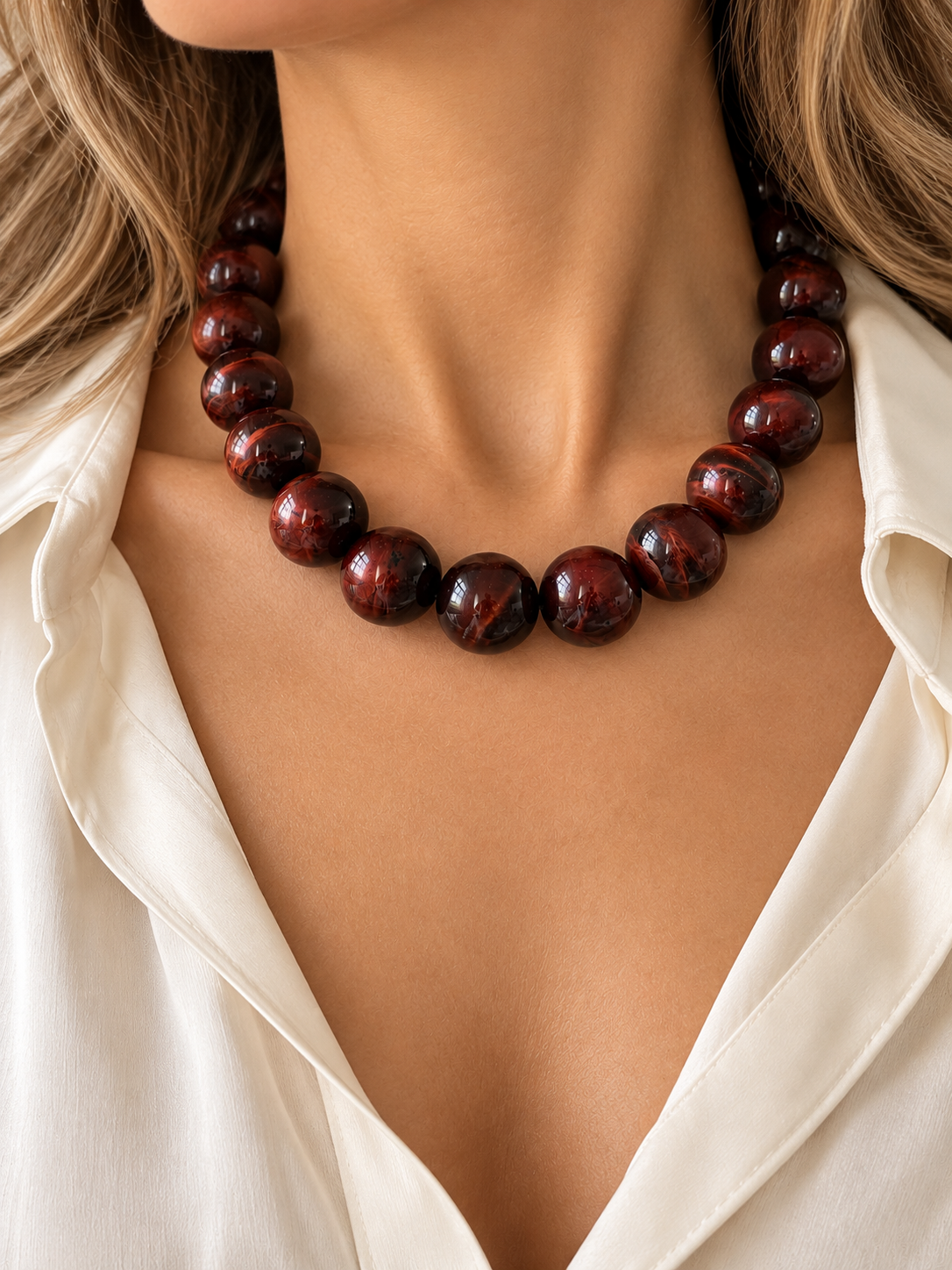 Chunky Red Tiger Eye Necklace