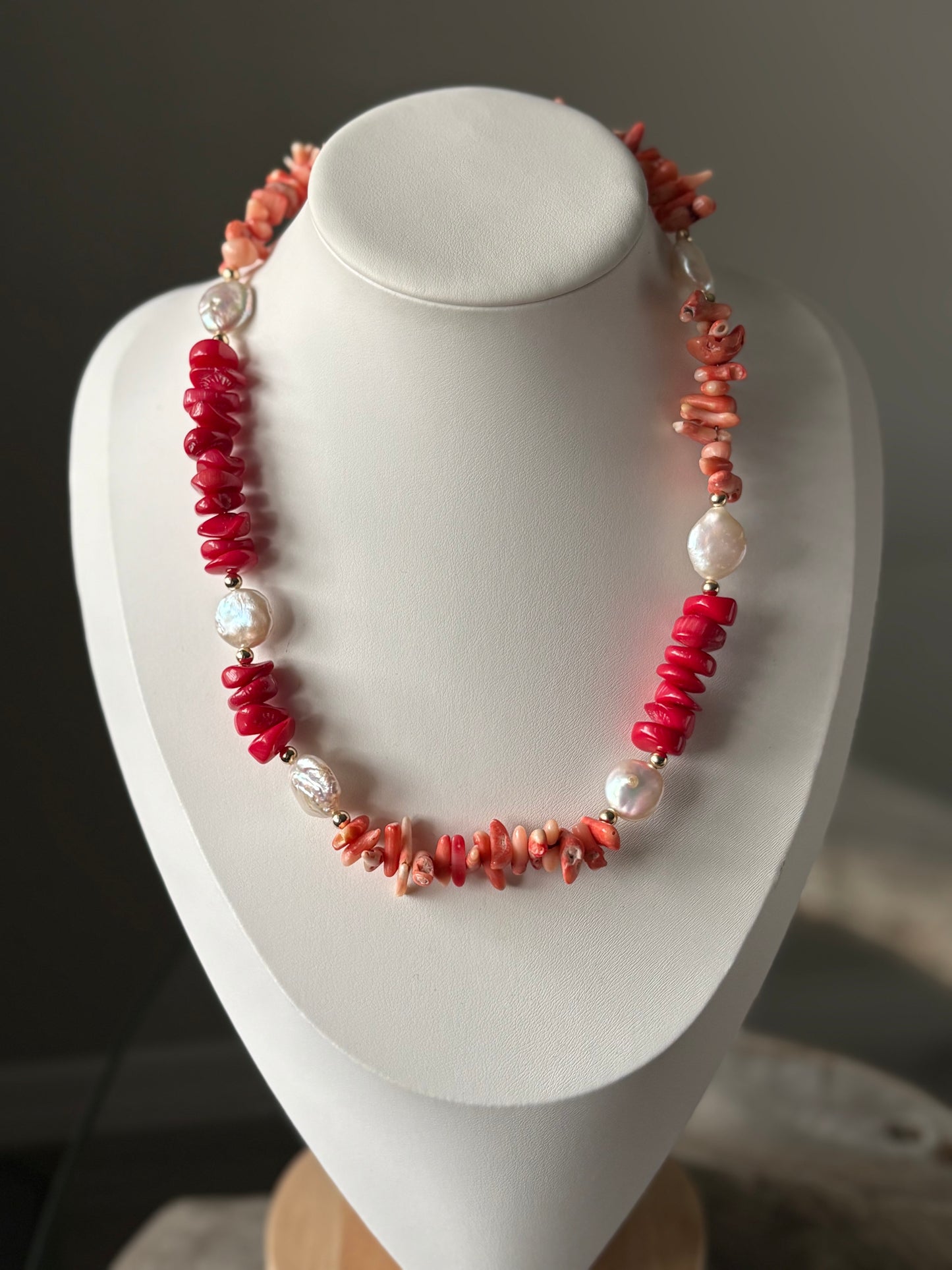Pink and Red Coral Pearl Necklace