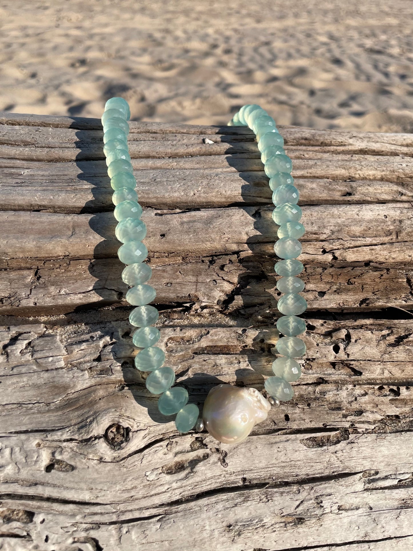 Aqua Chalcedony And X-Large Pearl Necklace