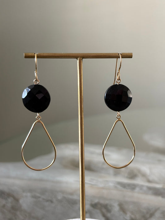 Black Onyx Gold Drop Earrings