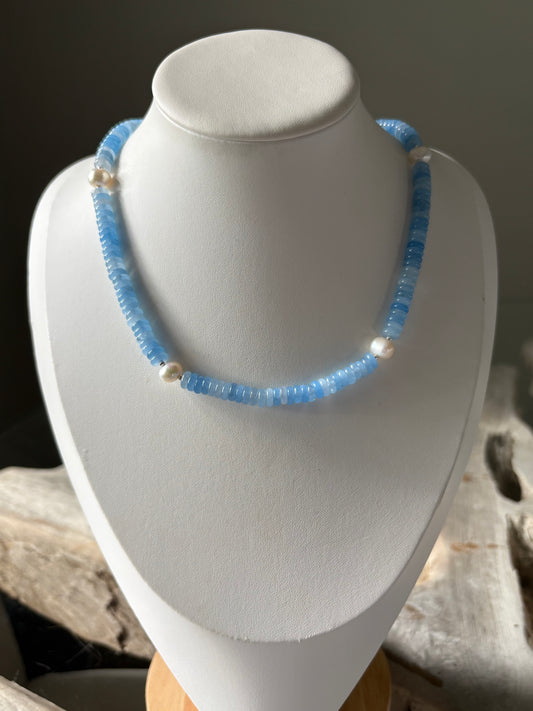 Light Blue Jade and Pearl Necklace