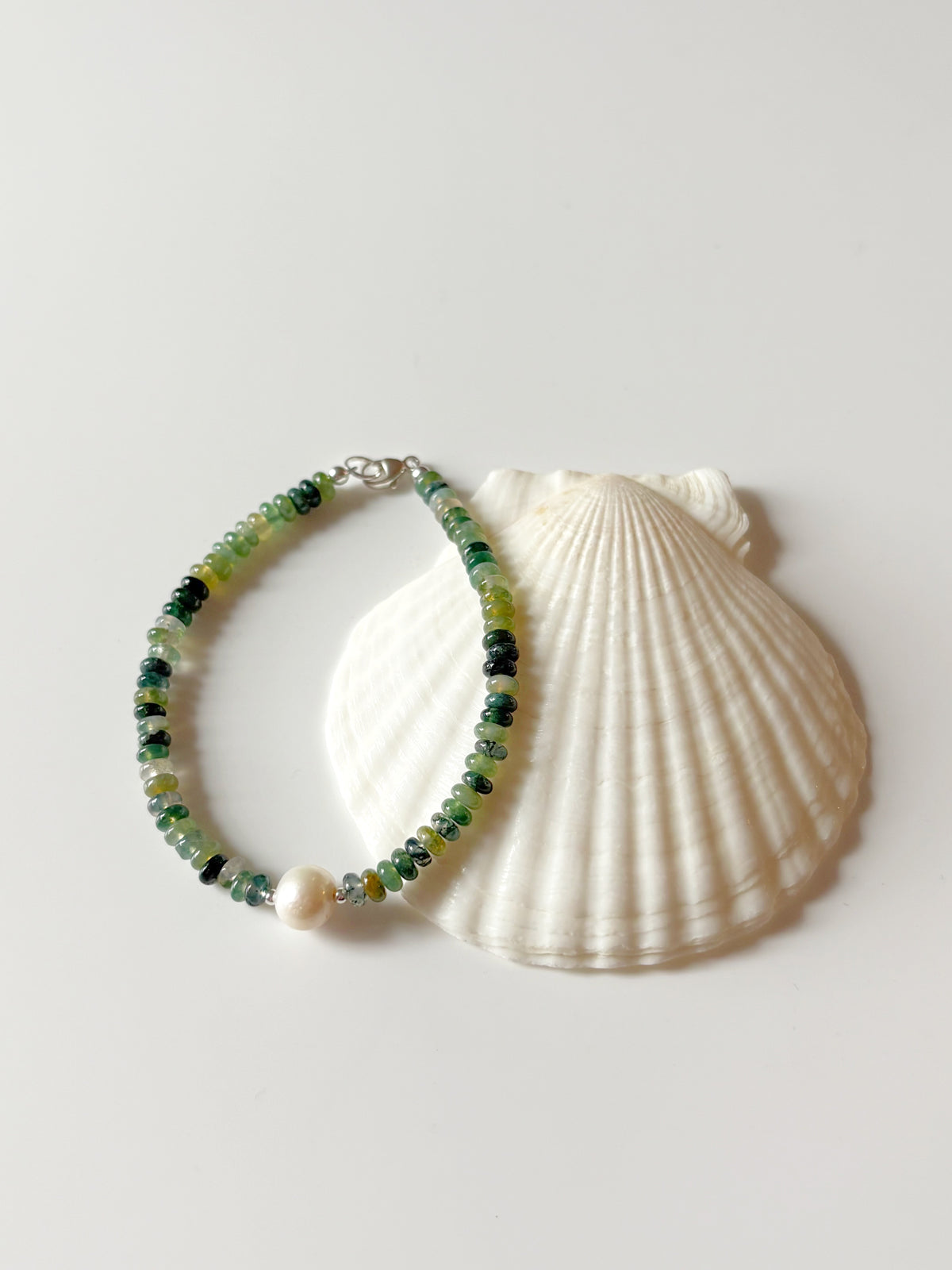 Moss Agate and Pearl Bracelet
