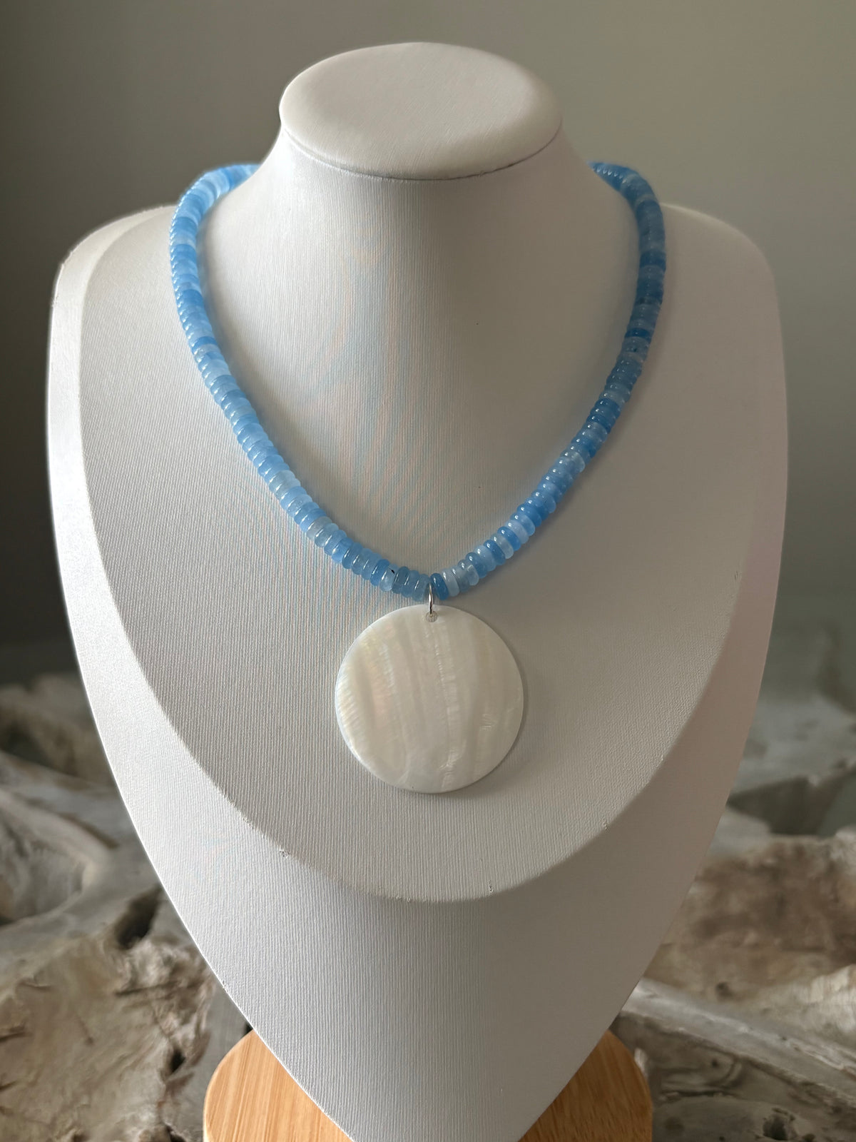 Light Denim Jade and Mother of Pearl Necklace