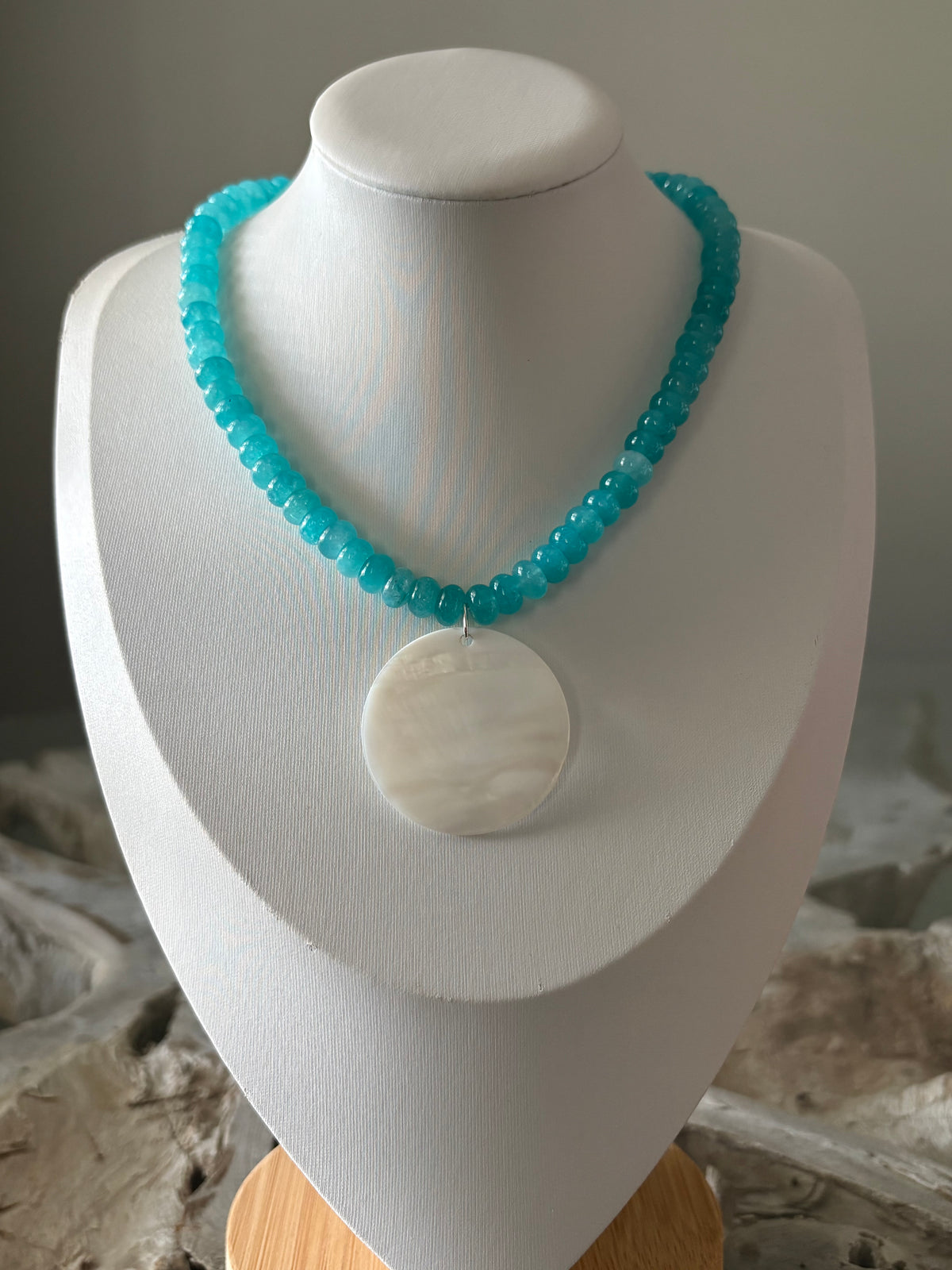 Aqua Blue Jade and Shell Necklace