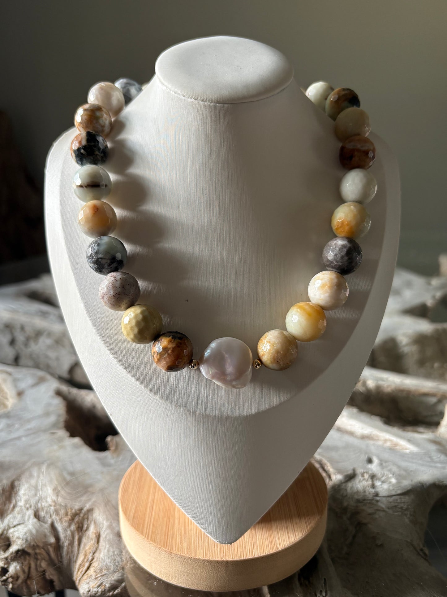 Chunky Amazonite and Pearl Necklace