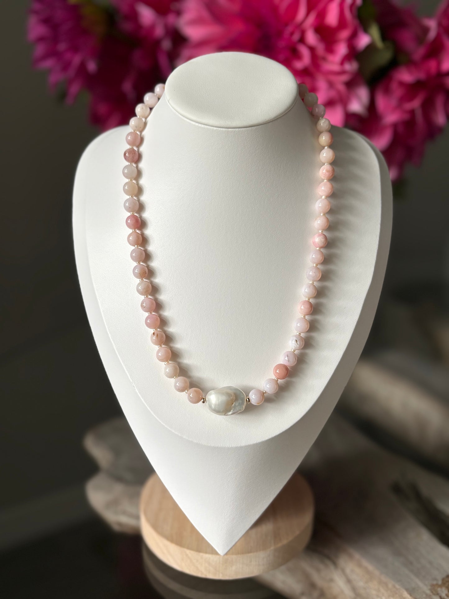 Pink Opal and Pearl Necklace