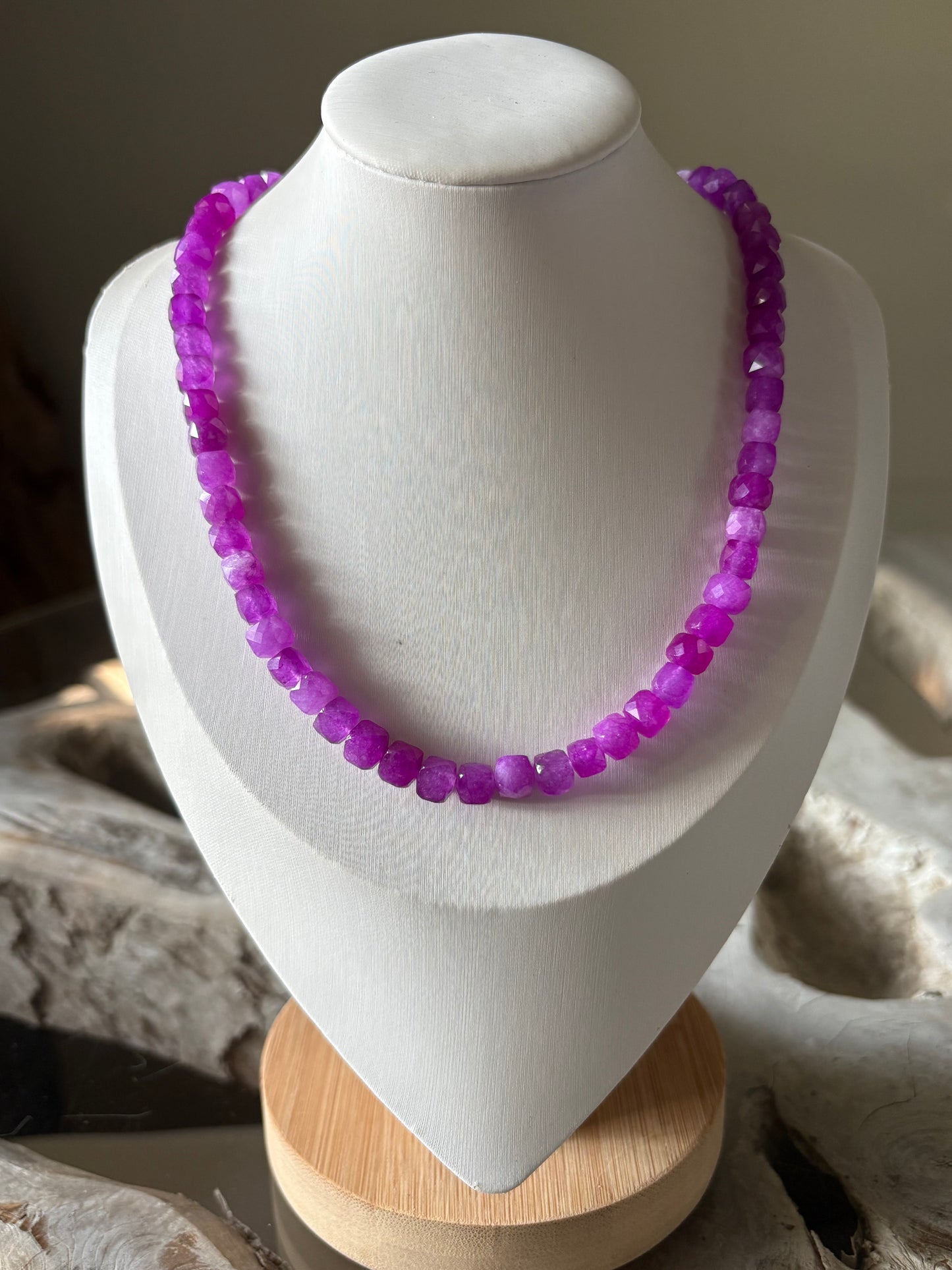 Purple Jade and Pearl Necklace