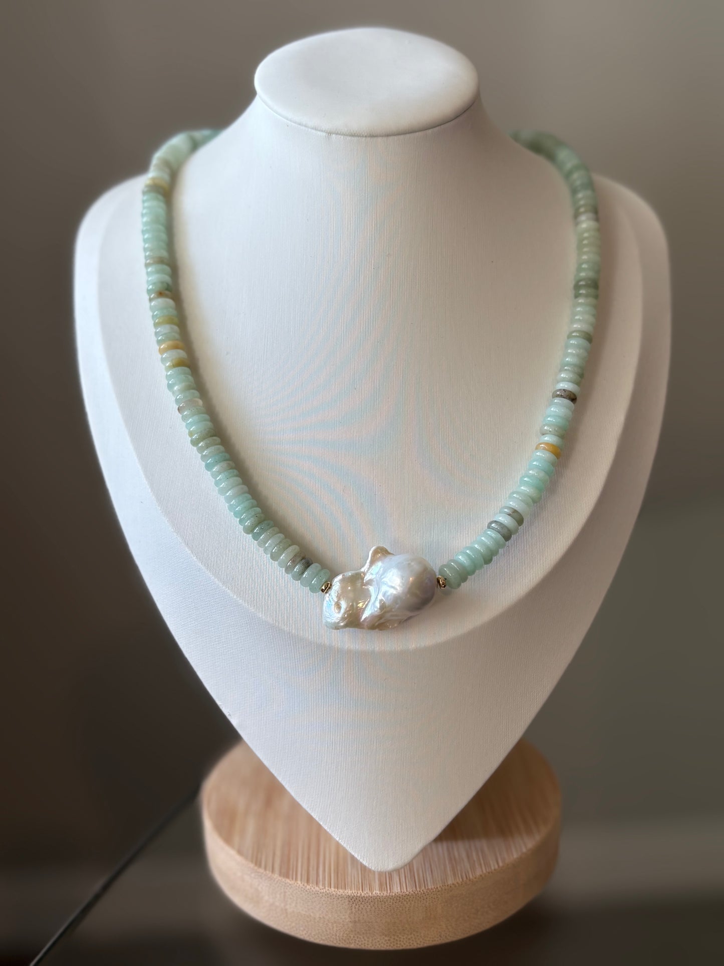 Light Amazonite and Pearl Necklaces
