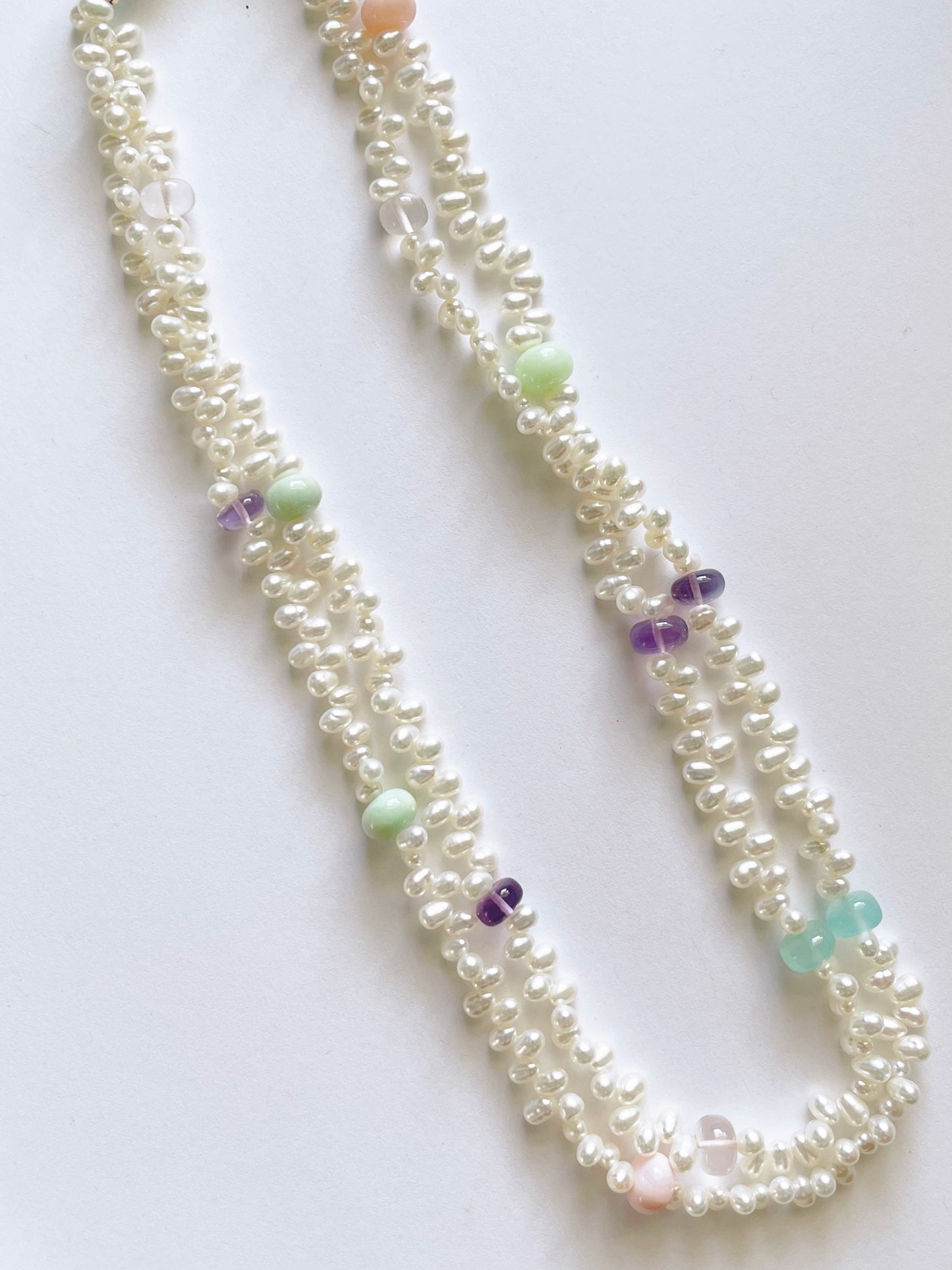 Multi Rondelle Gemstone and Pearl Necklace