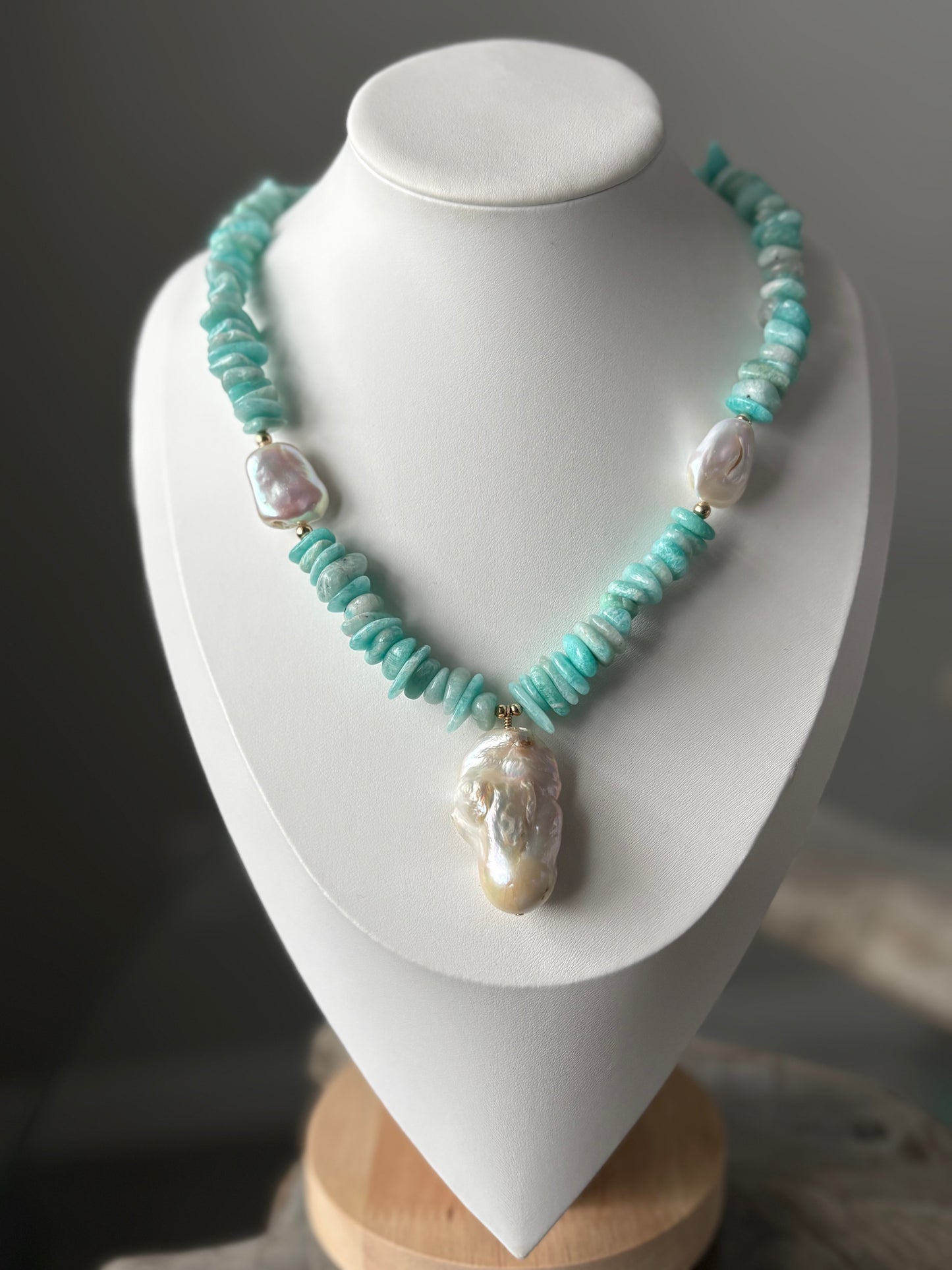 Amazonite and Pearl Statement Necklace