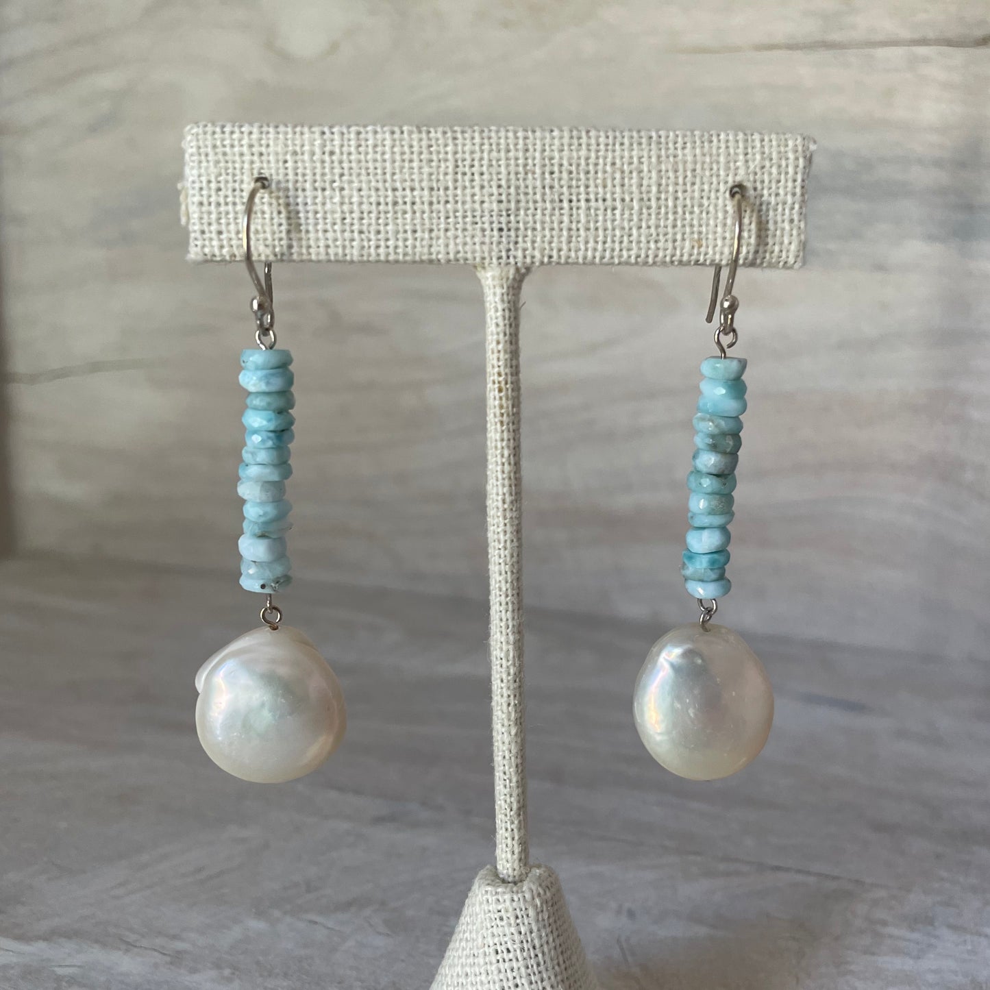 Larimar and Pearl Earrings