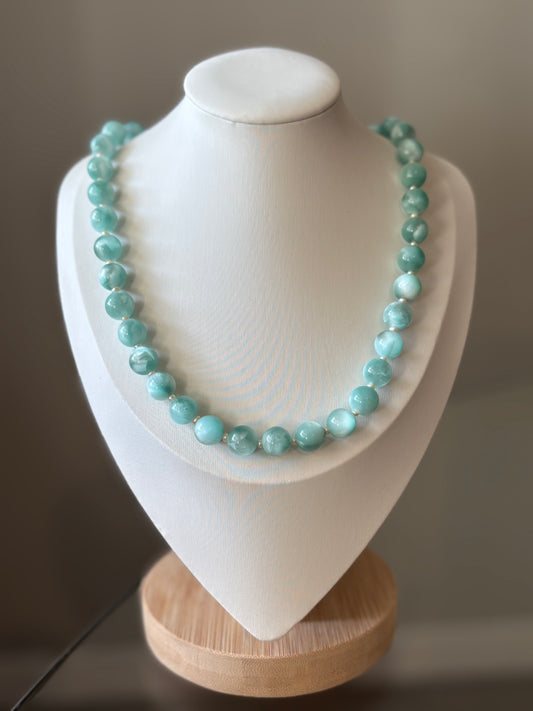 Green Moonstone and Pearl Necklace