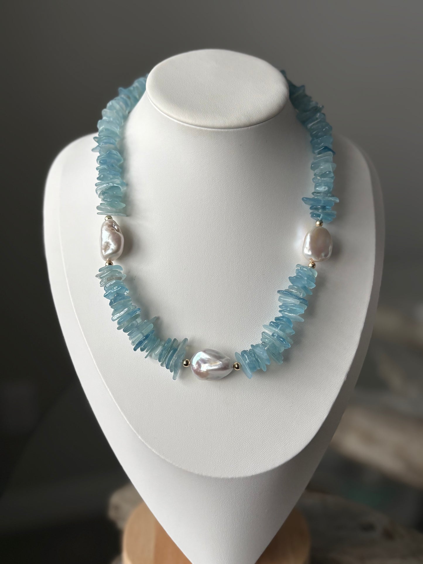 Aquamarine and Pearl Statement Necklace