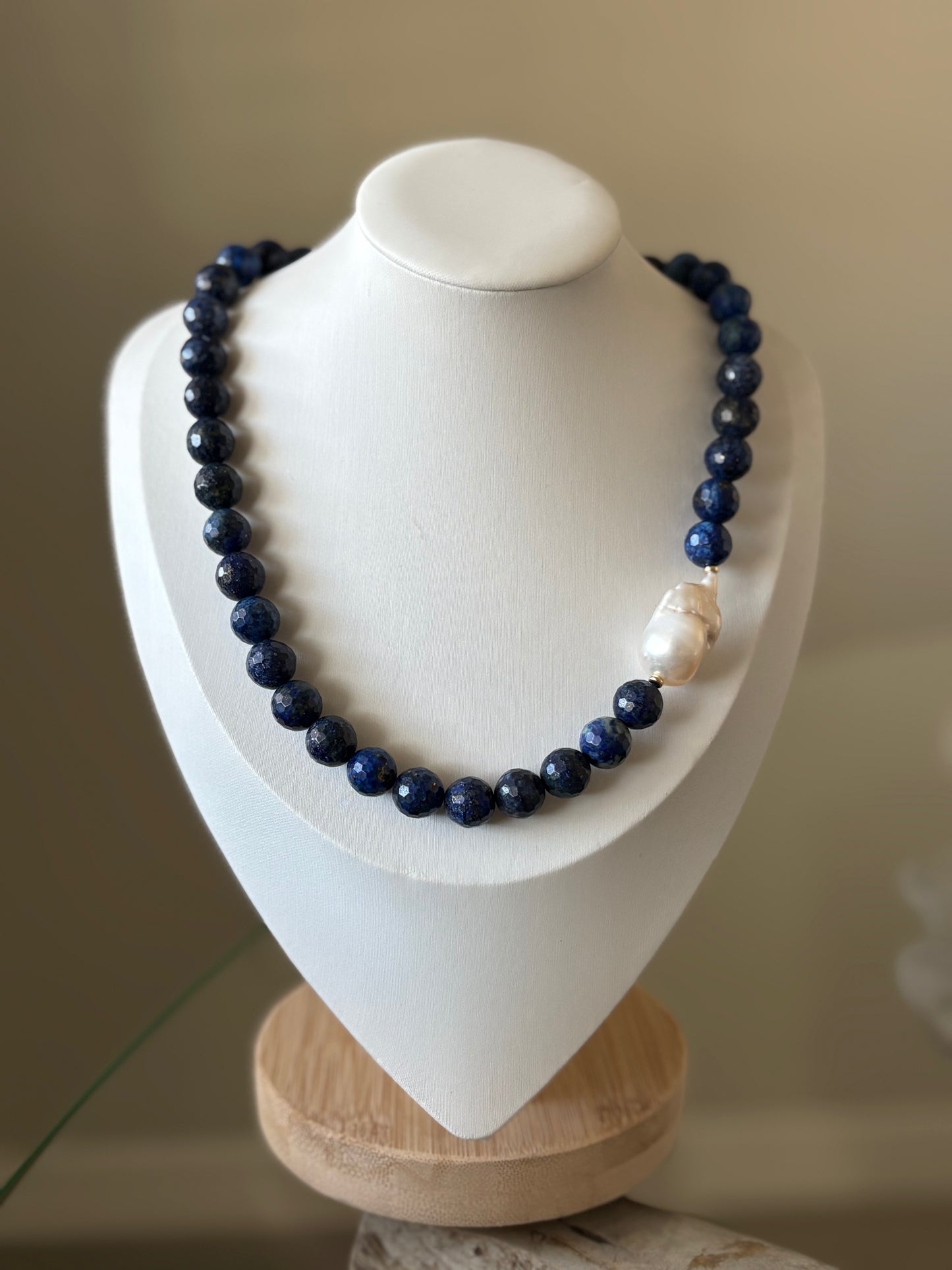 Chunky Lapis and Pearl Necklace