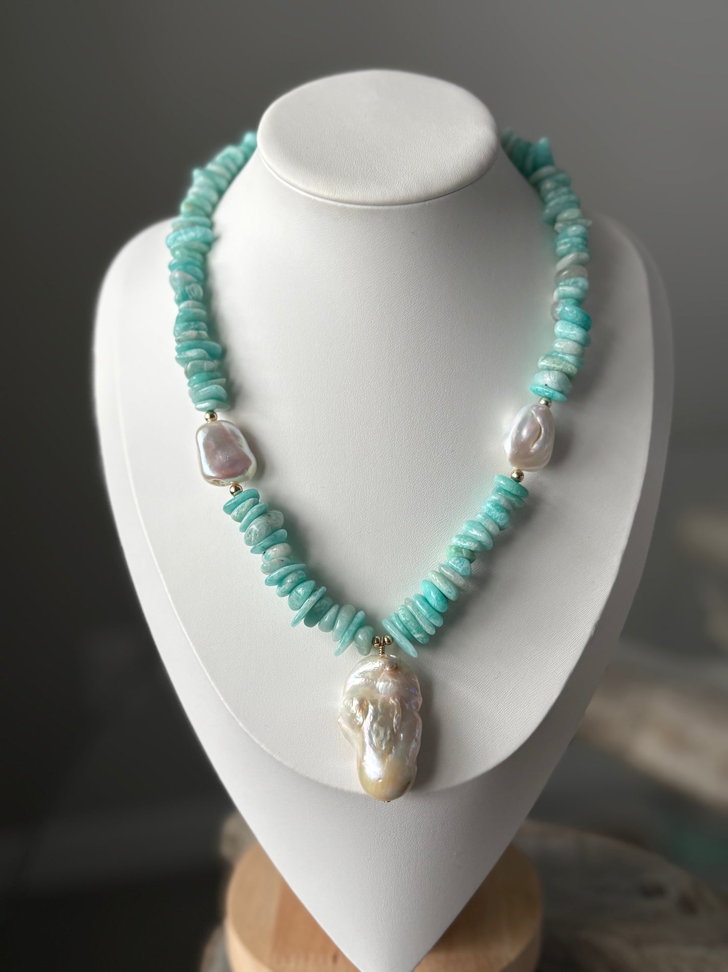 Amazonite and Pearl Statement Necklace