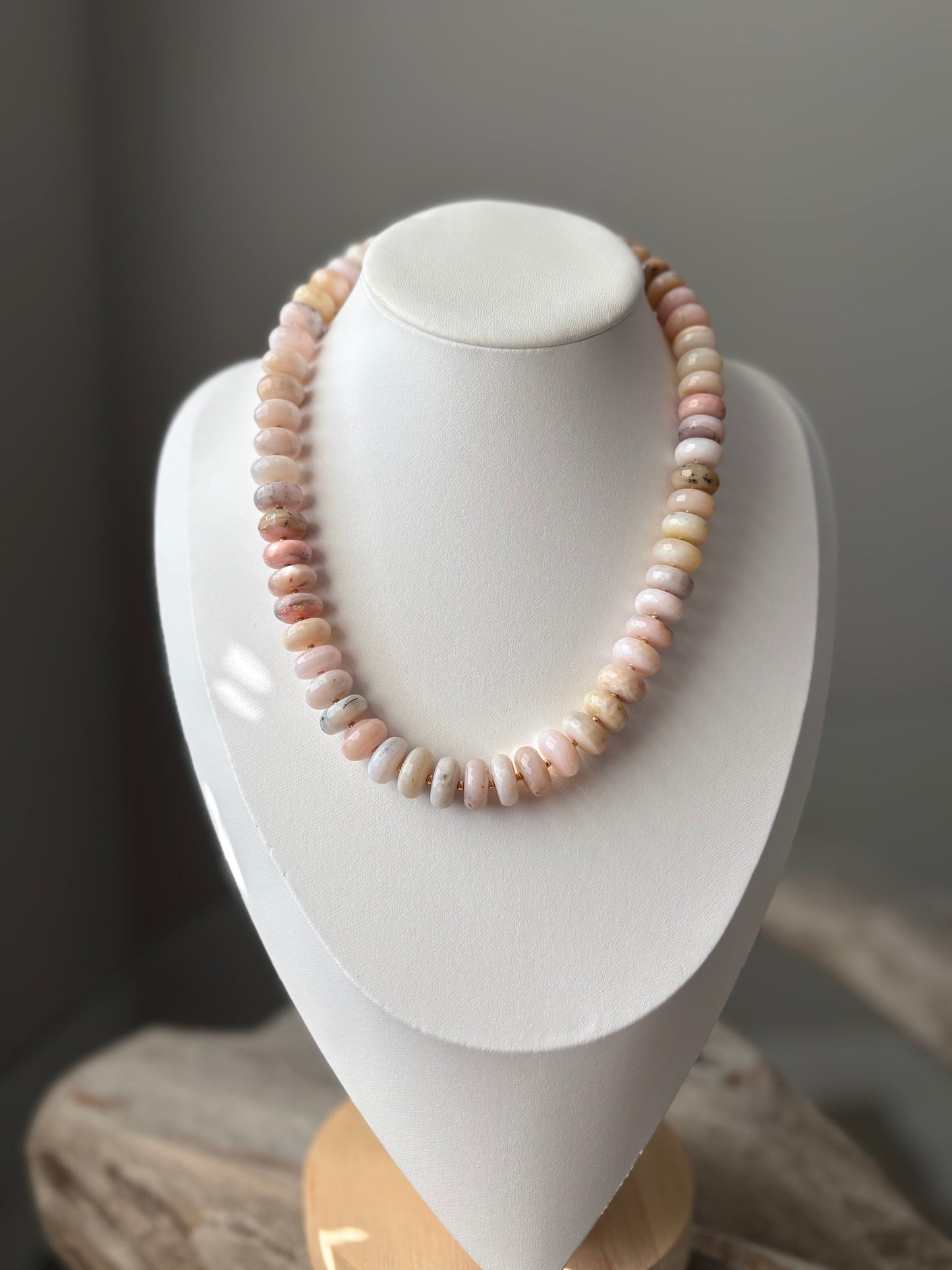 Chunky Pink Opal Necklace displayed on a white bust