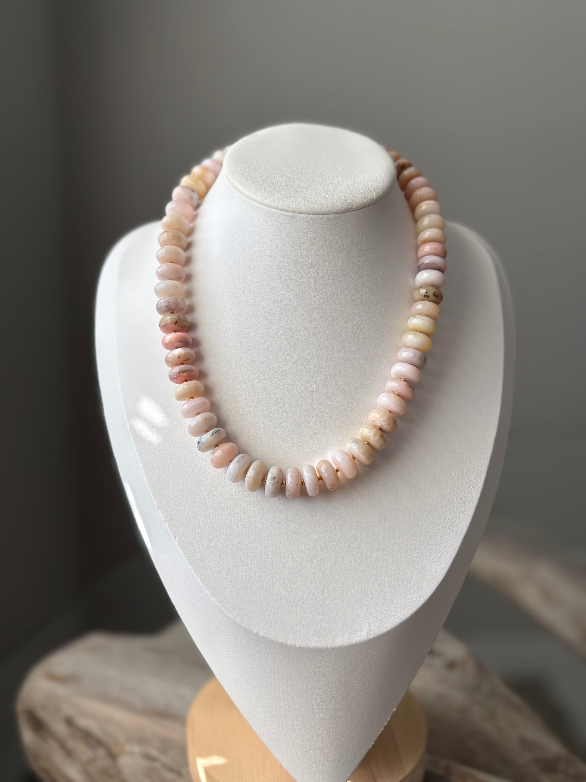 Chunky Pink Opal Necklace displayed on a white bust