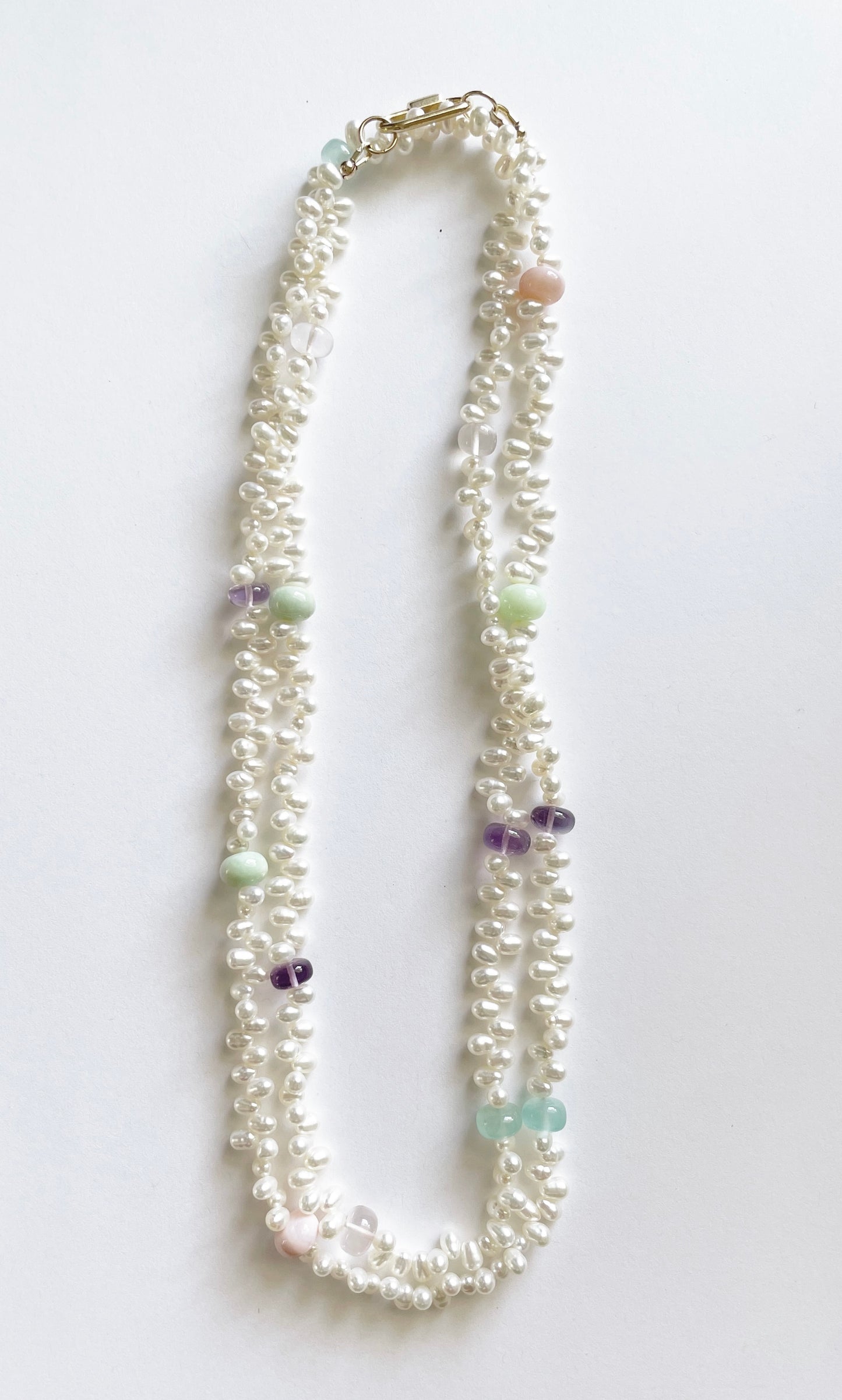 Multi Rondelle Gemstone and Pearl Necklace