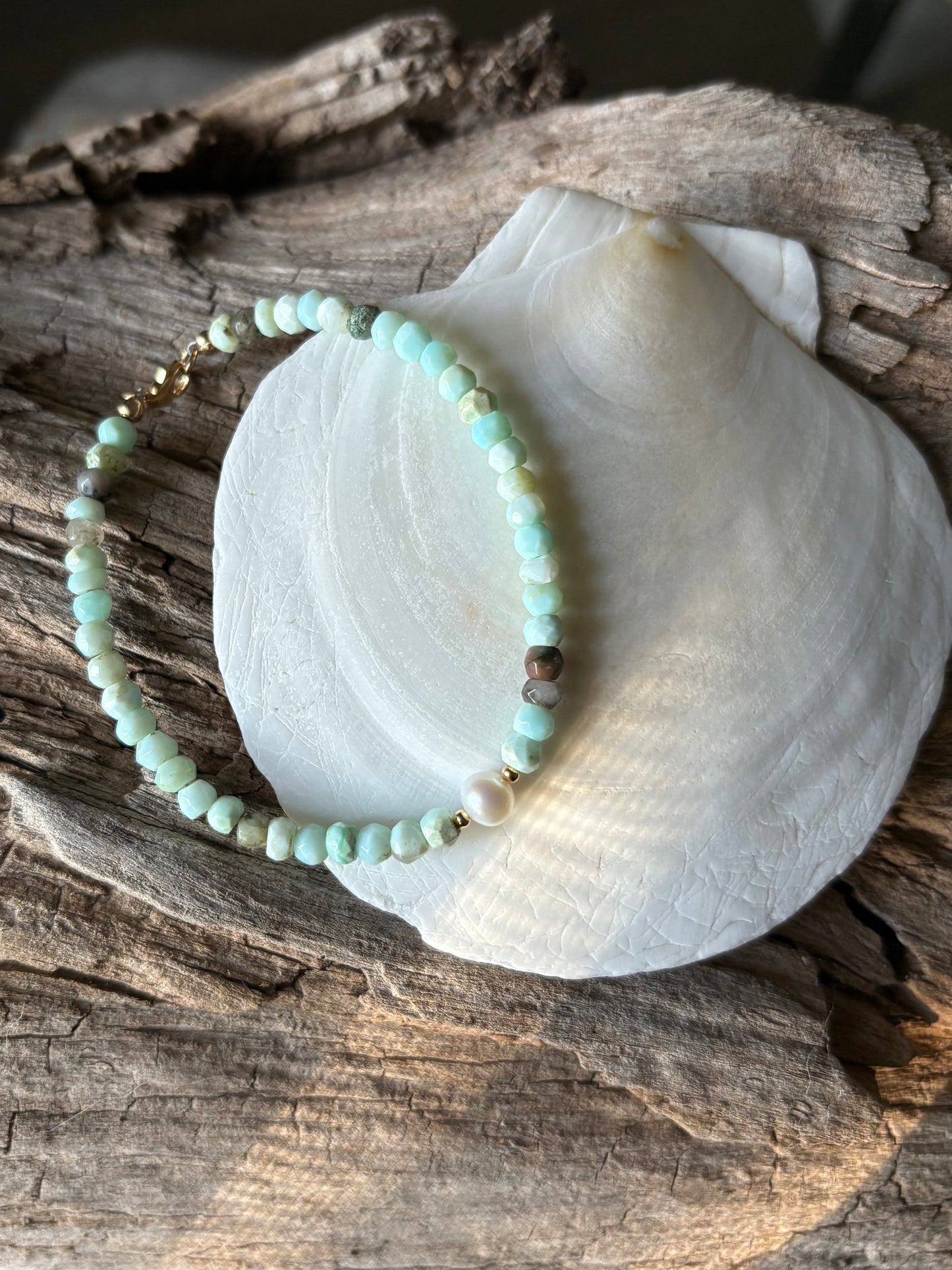 Blue Opal and Pearl Bracelet
