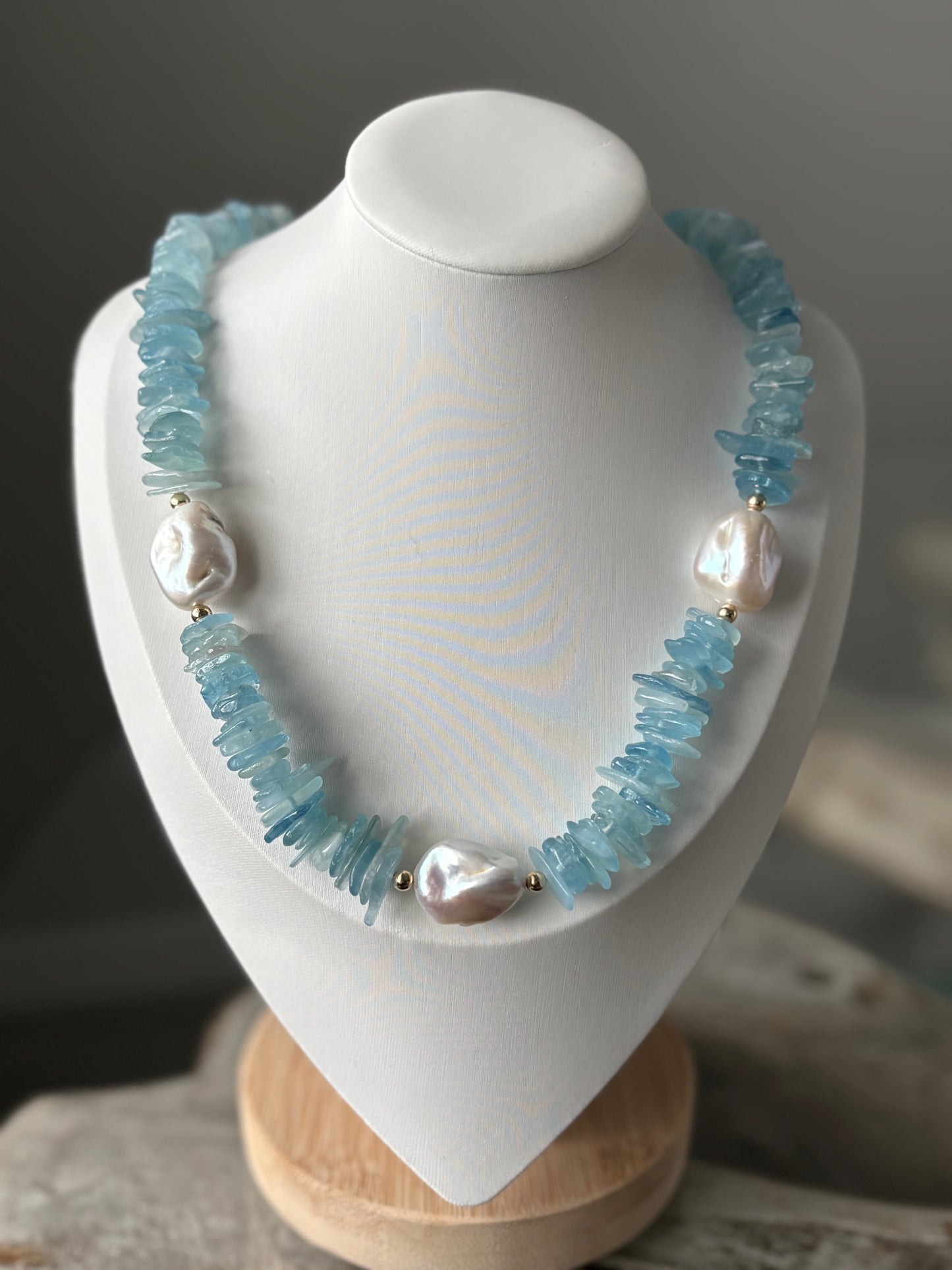 Aquamarine and Pearl Statement Necklace