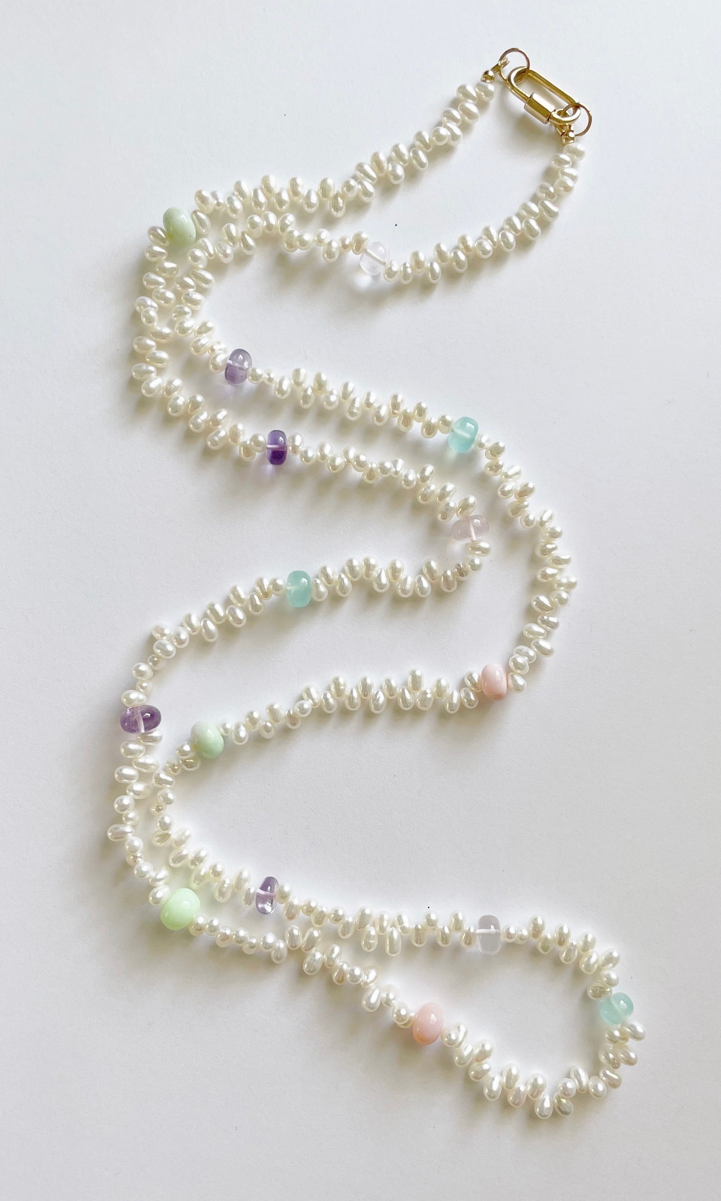 Multi Rondelle Gemstone and Pearl Necklace