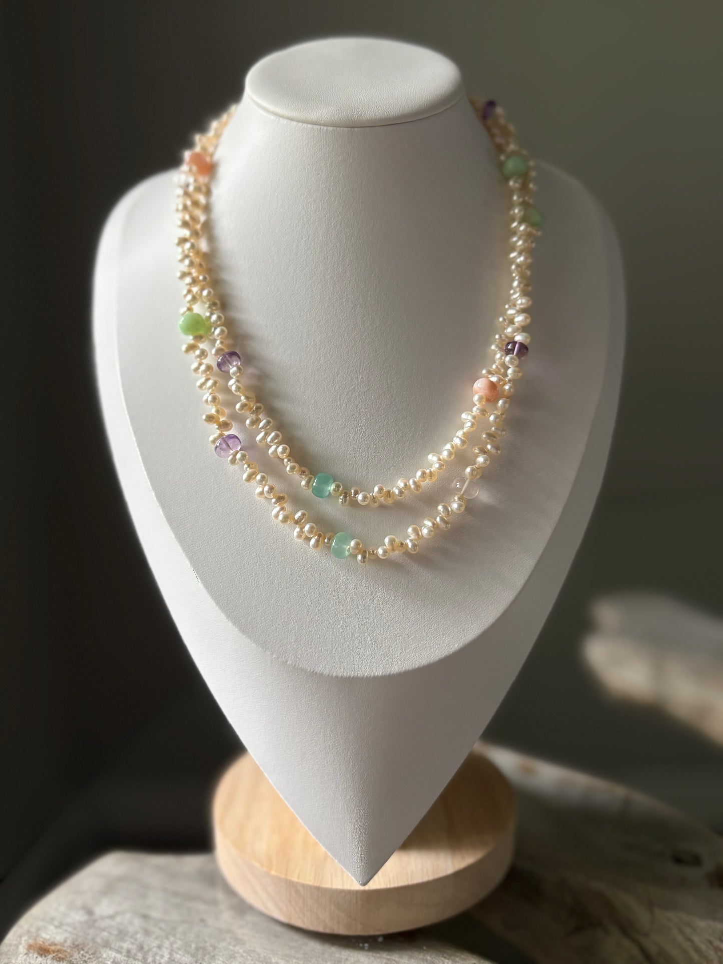 Multi Rondelle Gemstone and Pearl Necklace