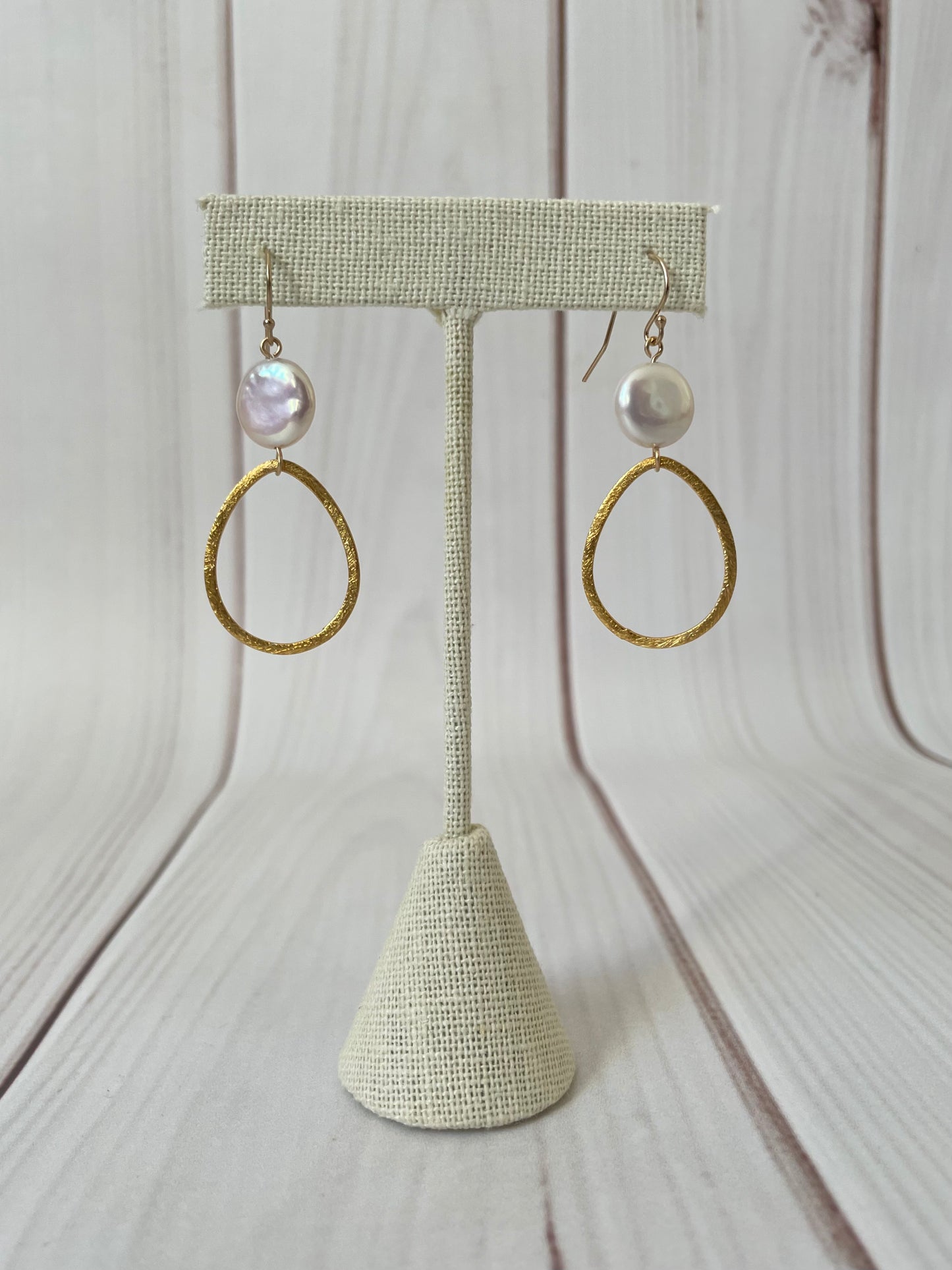 Small Gold Drop and Small Coin Pearl Earring