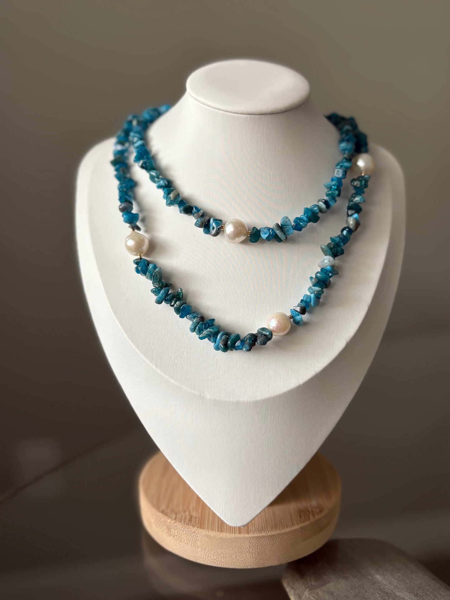 Apatite Chip and Pearl Necklace