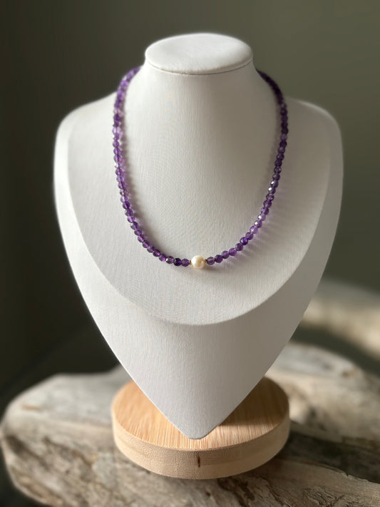 Amethyst Pearl Necklace 14"