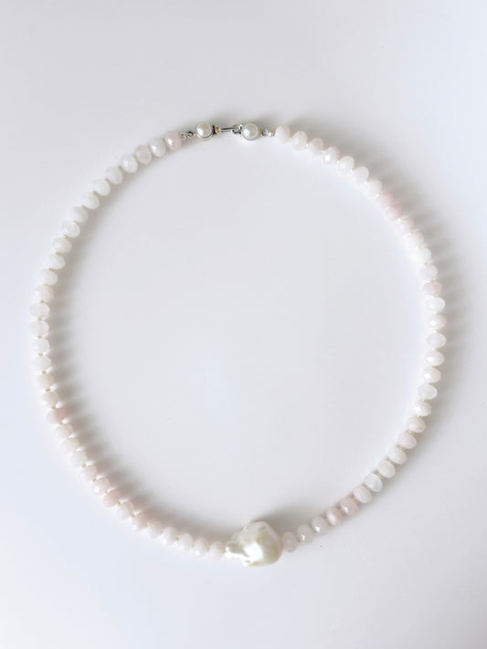 Rose Quartz and Baroque Pearl Necklace