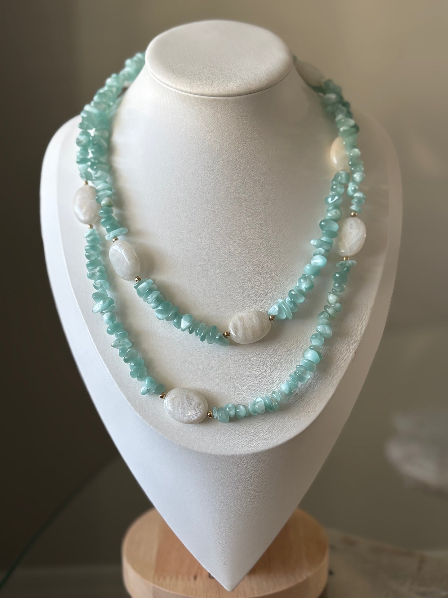 Green Moonstone and Selenite Necklace