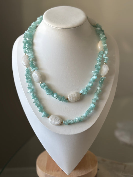 Green Moonstone and Selenite Necklace