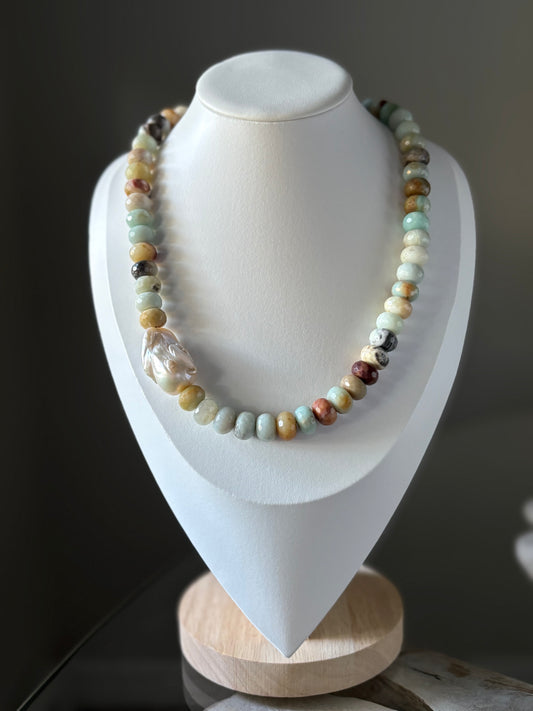 Chunky Amazonite Pearl Necklace