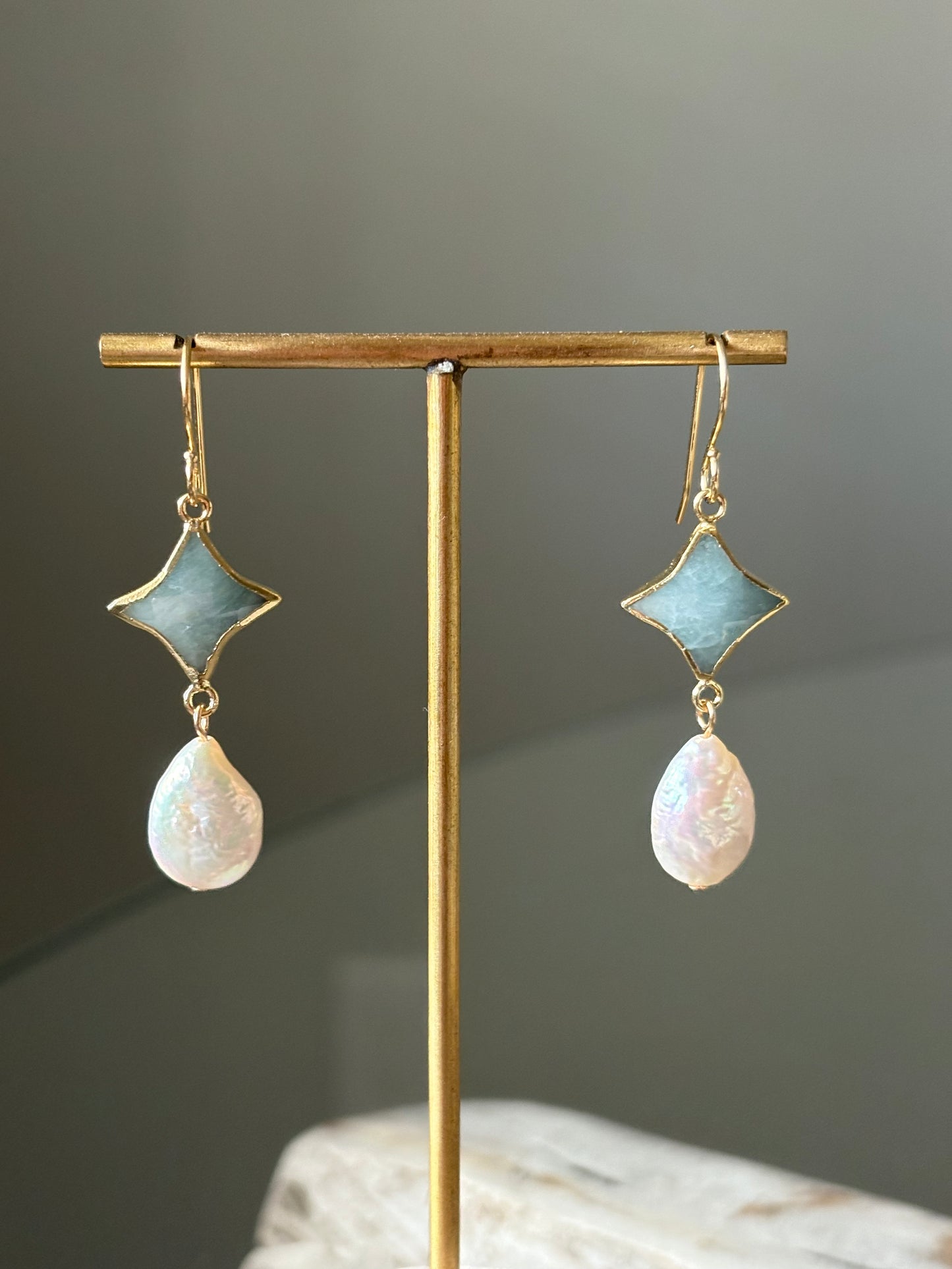 Aquamarine Pearl Star Earrings