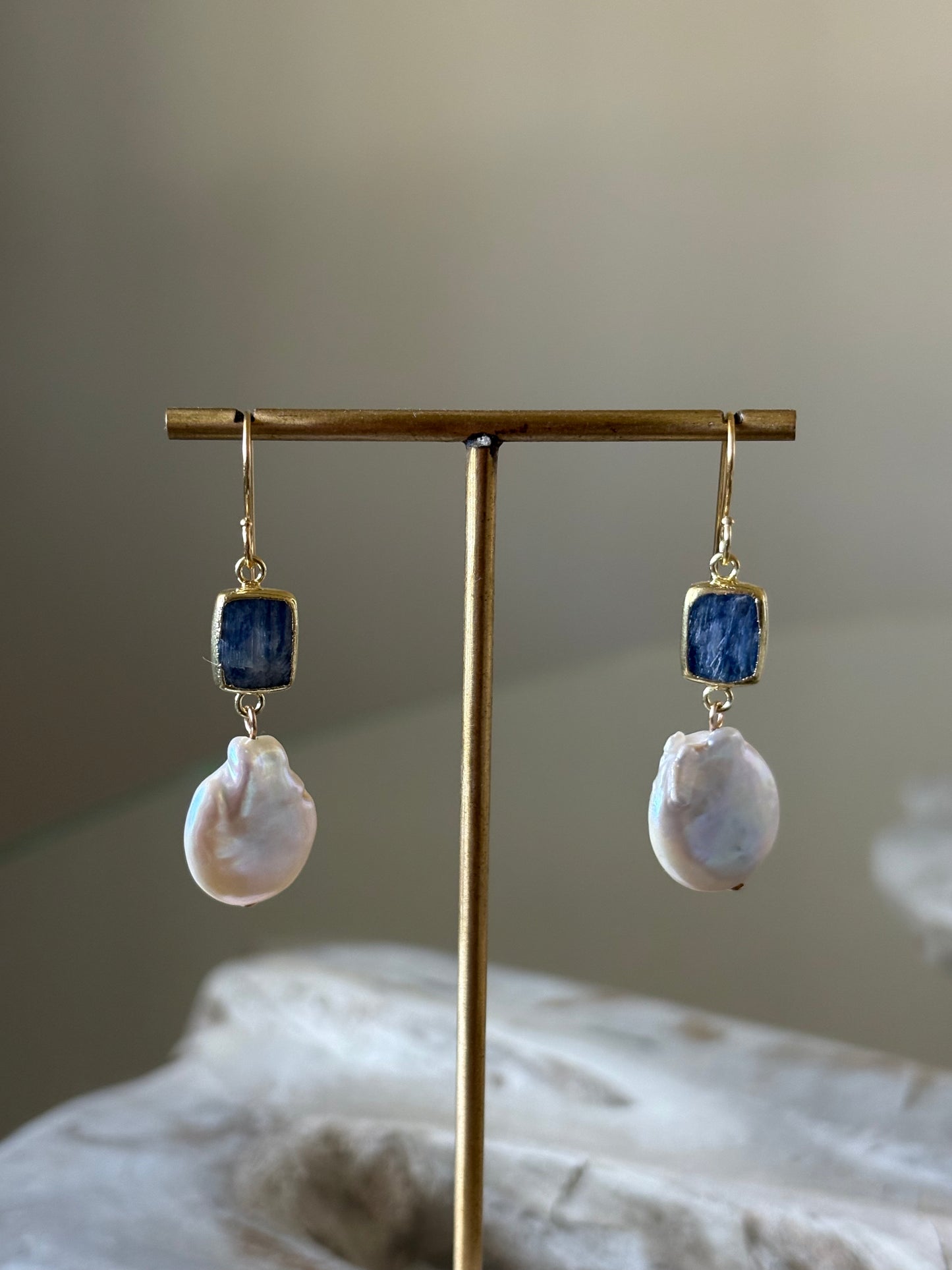 Kyanite and Pearl Earrings