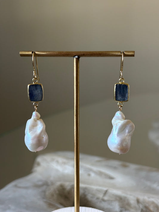 Kyanite and Pearl Earrings