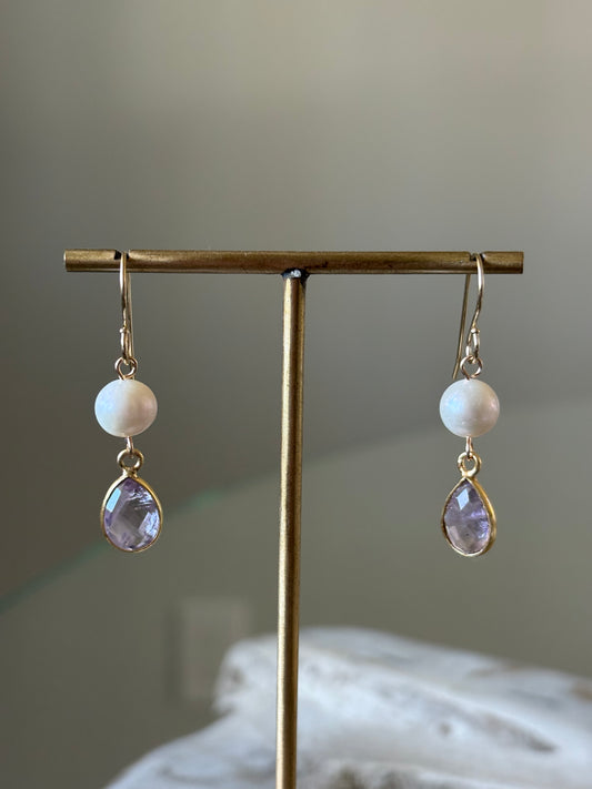 Pink Amethyst Pearl Earrings