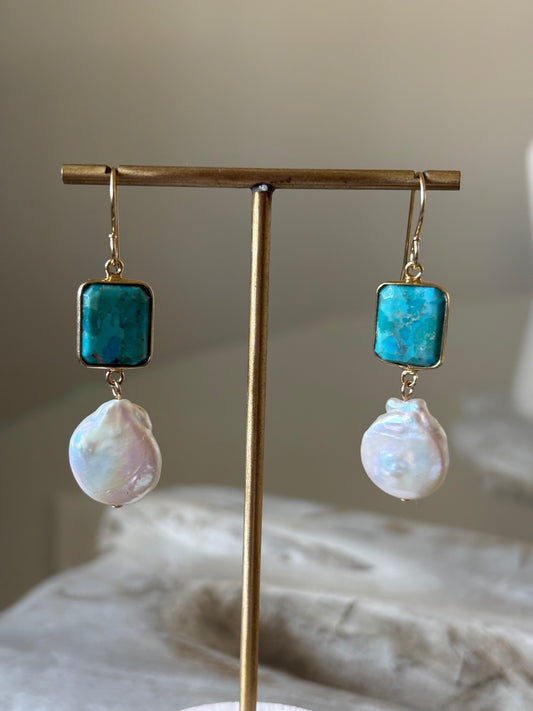 Turquoise & Pearl Earrings