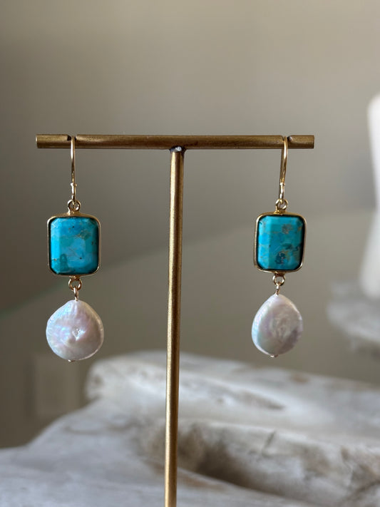 Turquoise & Pearl Earrings