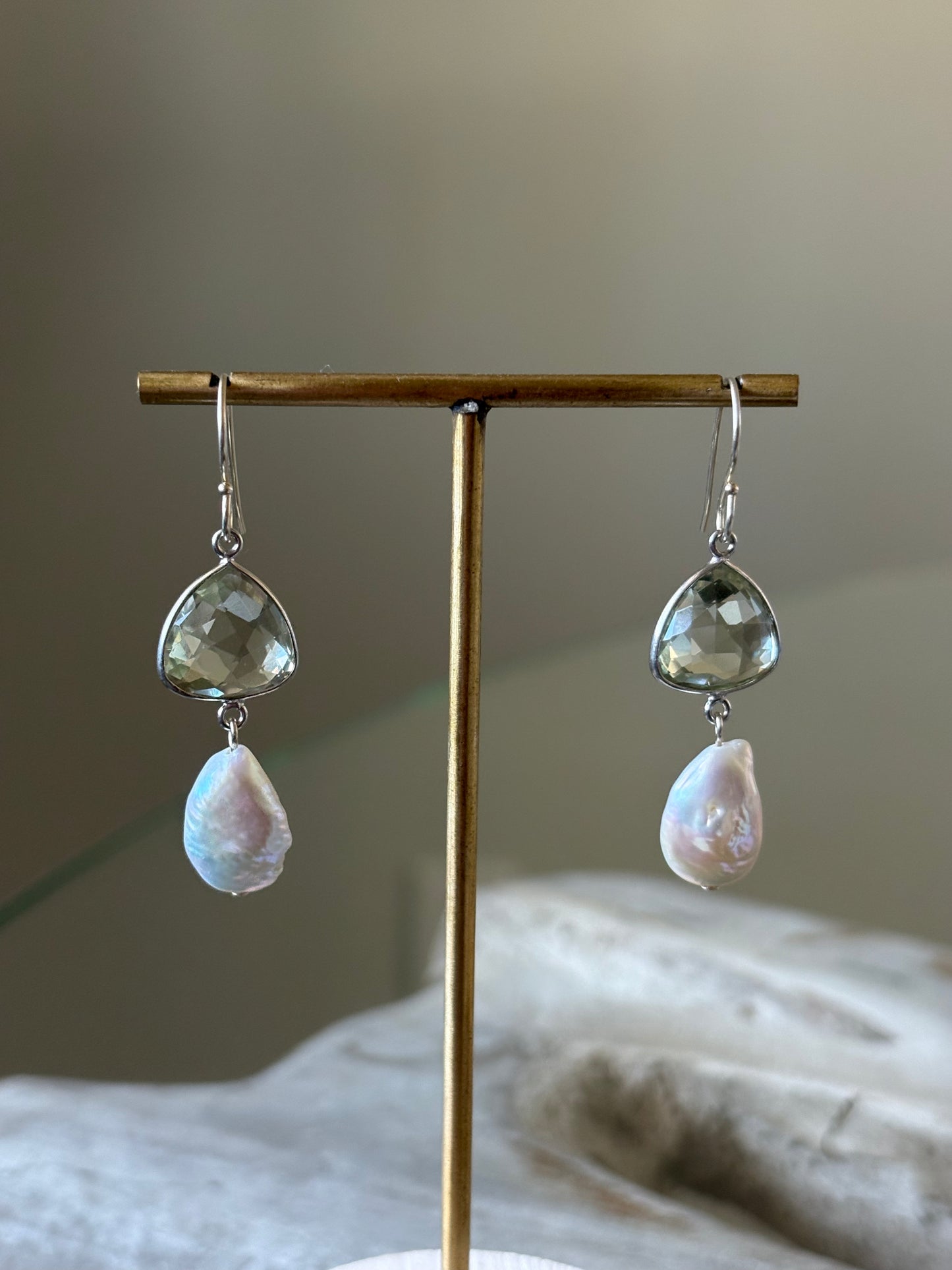 Prasiolite & Pearl Earrings