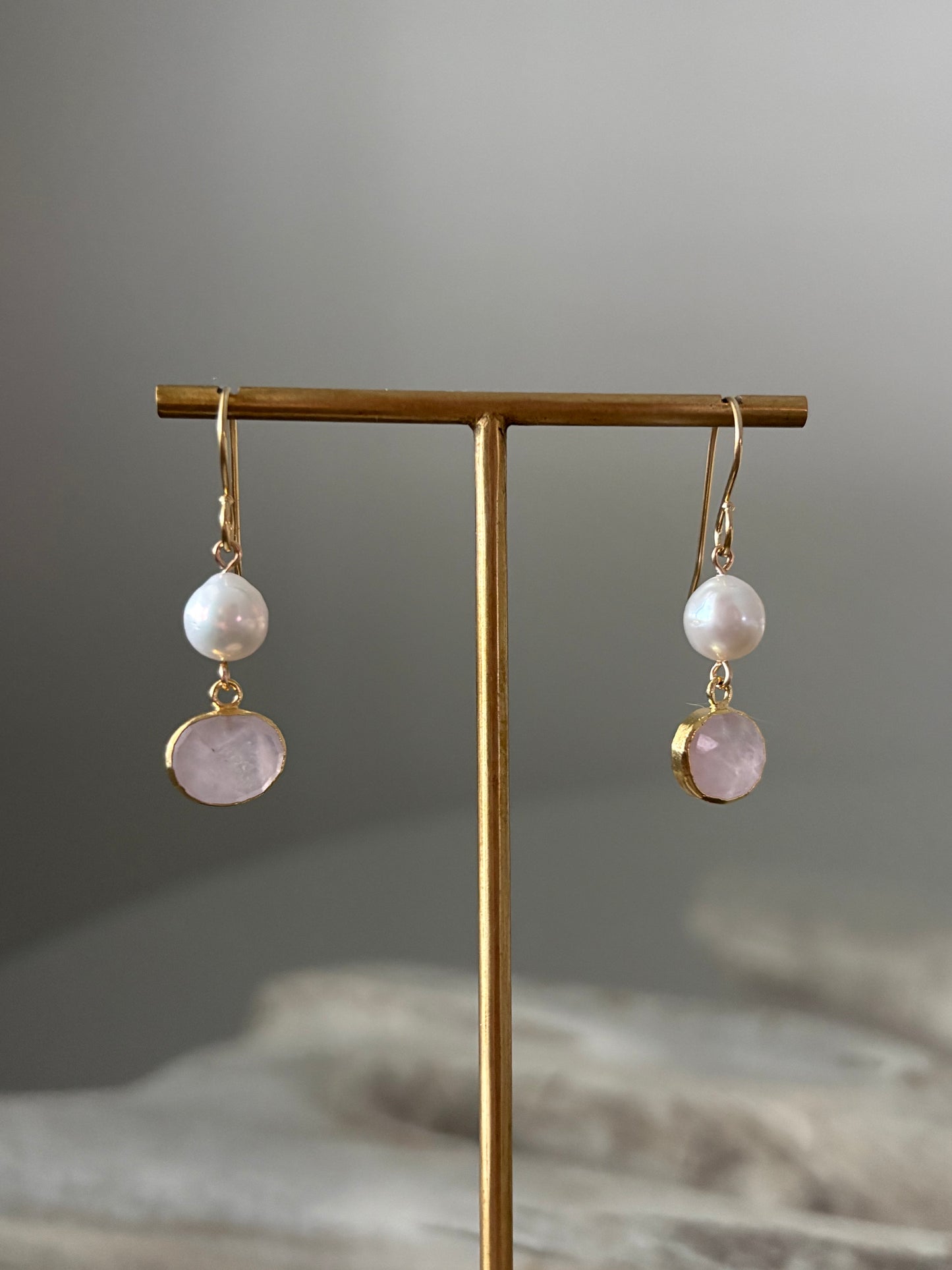 Rose Quartz and Pearl Earrings