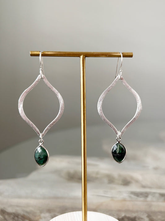 Emerald Silver Marquise Earrings