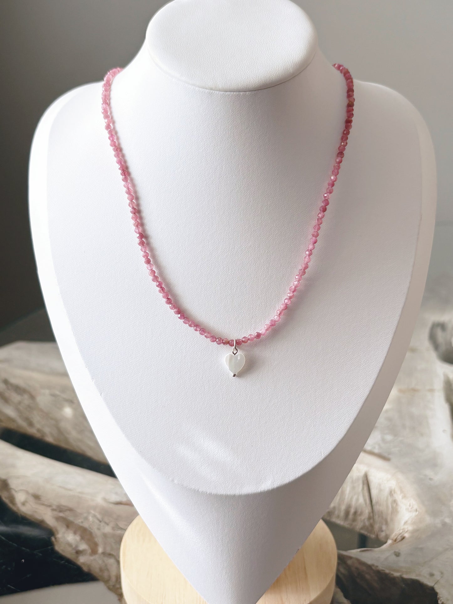 Pink Tourmaline and Heart Necklace